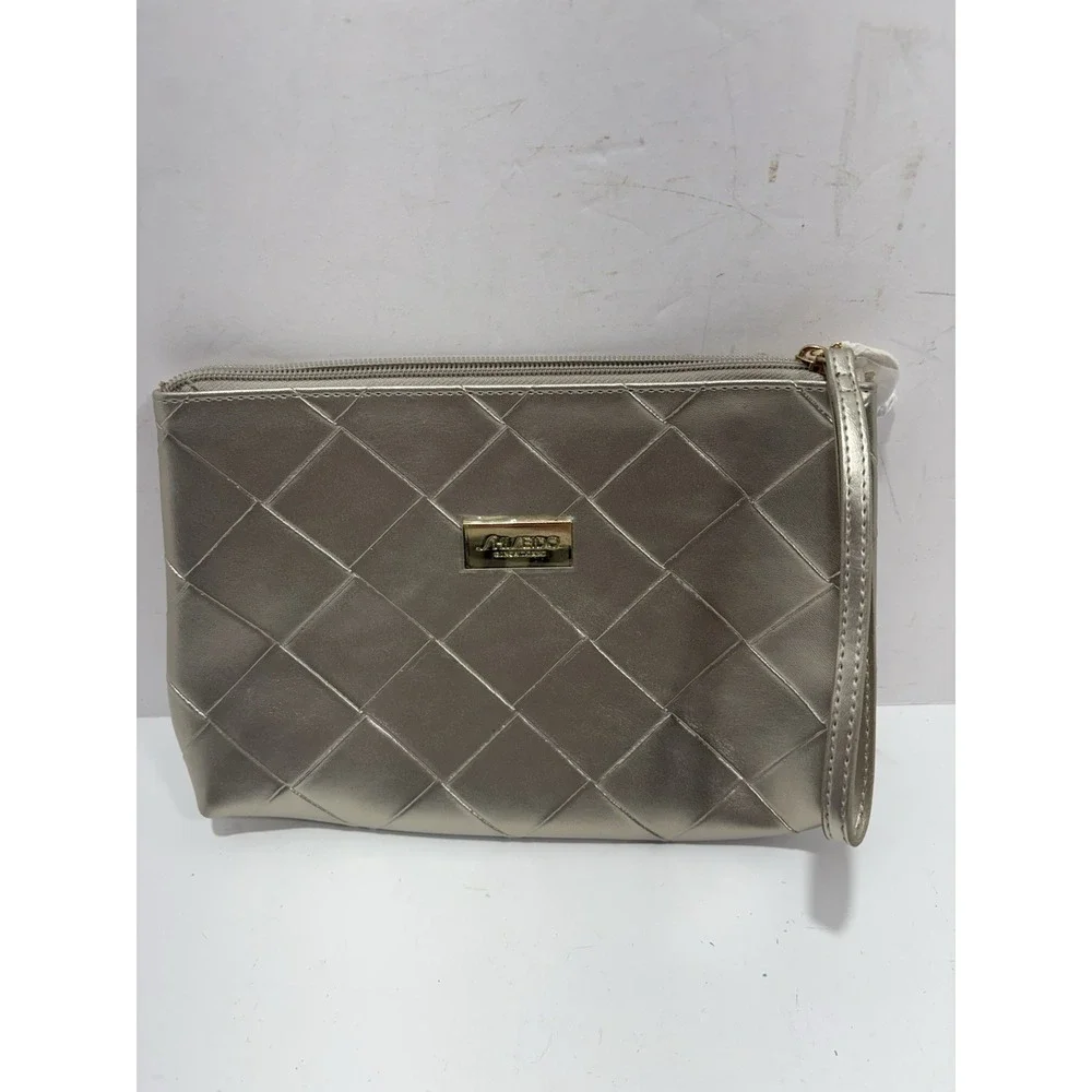 SHISEIDO Makeup Bag gold faux leather Cosmetic Toiletry Pouch - New